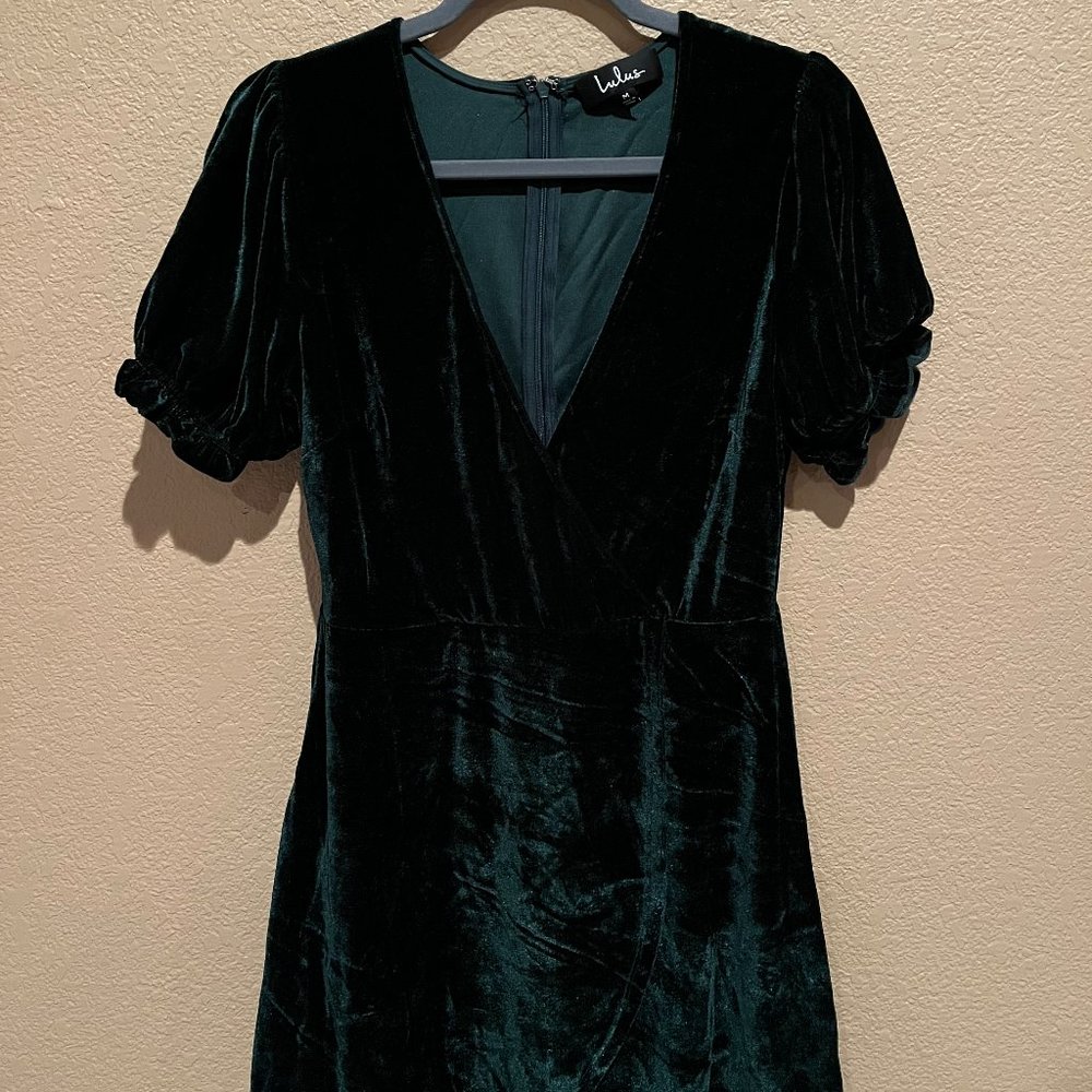 Lulu's Emerald Green Velvet Skater Dress